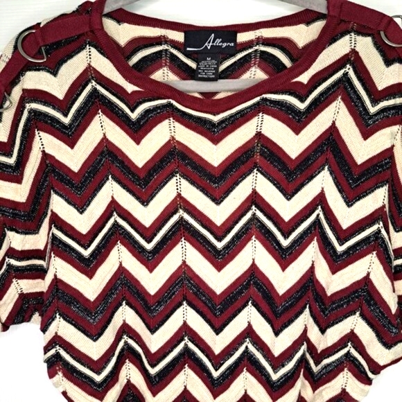 Allegra Black Ivory Burgundy Chevron Dolman Sleeved Top Size Medium - Picture 3 of 7